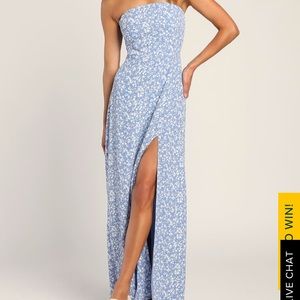 Floral Moment Blue Floral Strapless Column Maxi Dress